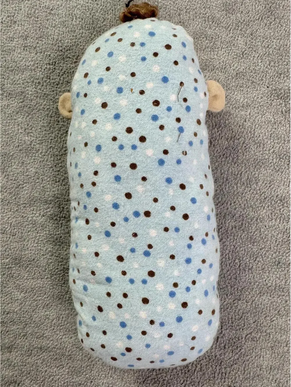 vintage soft cloth baby doll plush sleepy face‎ polka dot blue nursery toy